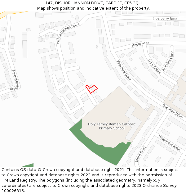 147, BISHOP HANNON DRIVE, CARDIFF, CF5 3QU: Location map and indicative extent of plot