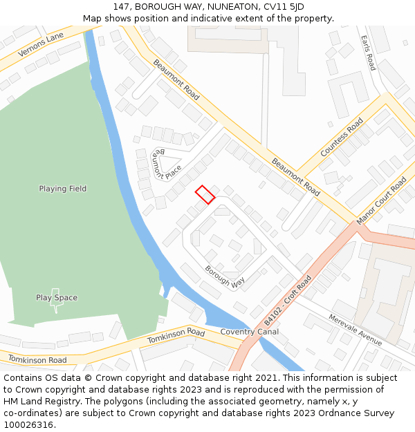 147, BOROUGH WAY, NUNEATON, CV11 5JD: Location map and indicative extent of plot