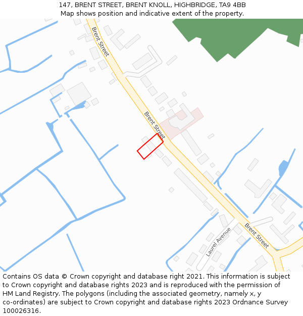 147, BRENT STREET, BRENT KNOLL, HIGHBRIDGE, TA9 4BB: Location map and indicative extent of plot