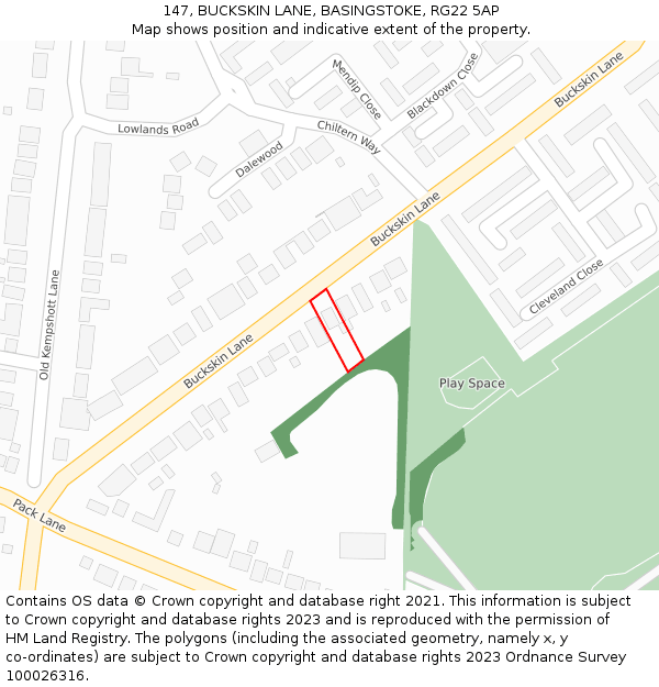 147, BUCKSKIN LANE, BASINGSTOKE, RG22 5AP: Location map and indicative extent of plot