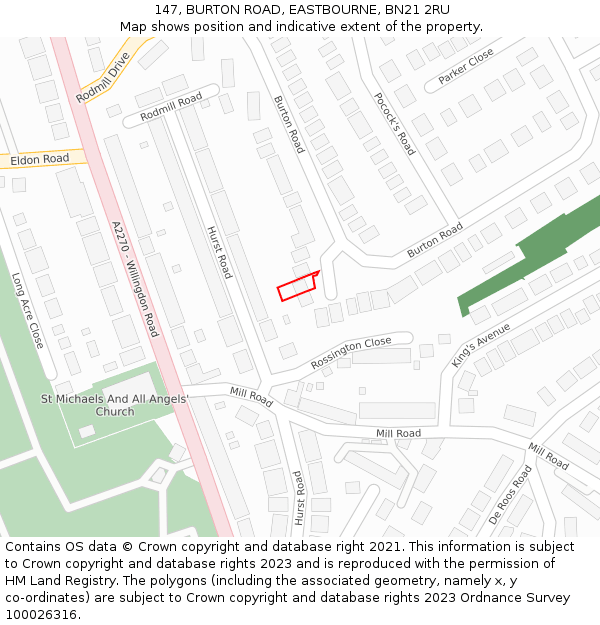 147, BURTON ROAD, EASTBOURNE, BN21 2RU: Location map and indicative extent of plot