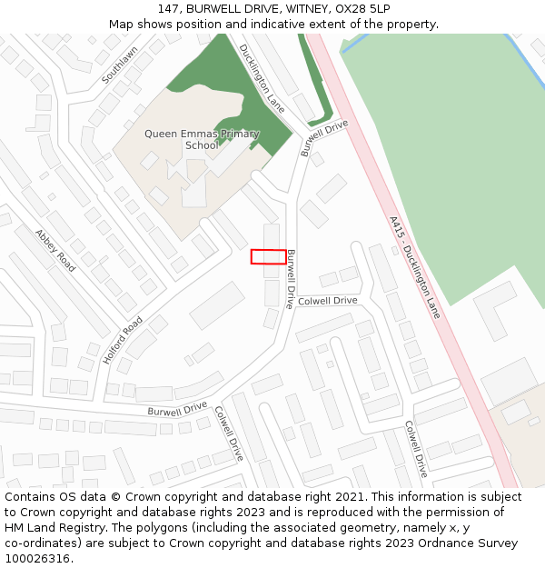 147, BURWELL DRIVE, WITNEY, OX28 5LP: Location map and indicative extent of plot