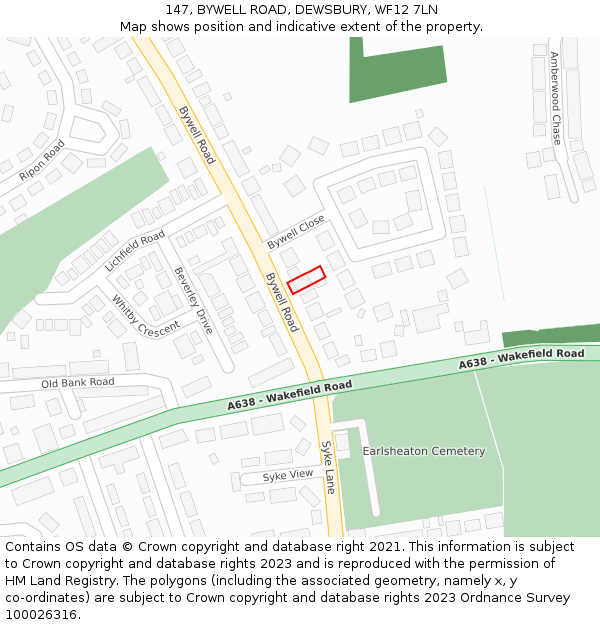 147, BYWELL ROAD, DEWSBURY, WF12 7LN: Location map and indicative extent of plot