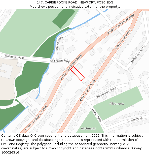 147, CARISBROOKE ROAD, NEWPORT, PO30 1DG: Location map and indicative extent of plot