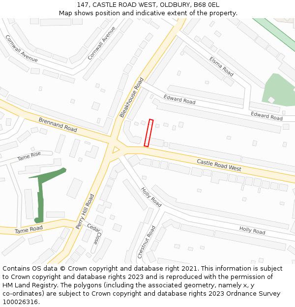 147, CASTLE ROAD WEST, OLDBURY, B68 0EL: Location map and indicative extent of plot