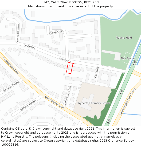 147, CAUSEWAY, BOSTON, PE21 7BS: Location map and indicative extent of plot