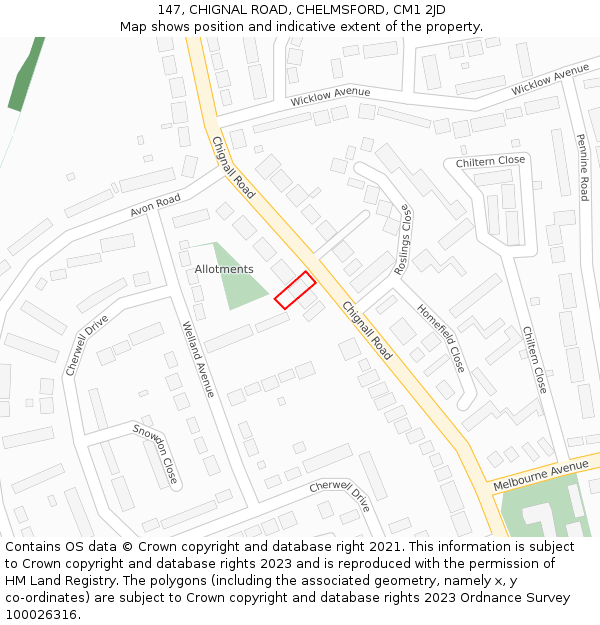 147, CHIGNAL ROAD, CHELMSFORD, CM1 2JD: Location map and indicative extent of plot