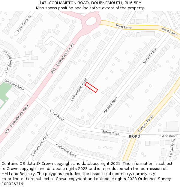 147, CORHAMPTON ROAD, BOURNEMOUTH, BH6 5PA: Location map and indicative extent of plot