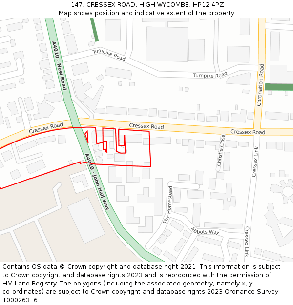 147, CRESSEX ROAD, HIGH WYCOMBE, HP12 4PZ: Location map and indicative extent of plot