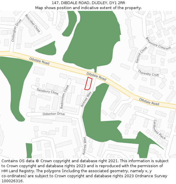 147, DIBDALE ROAD, DUDLEY, DY1 2RR: Location map and indicative extent of plot