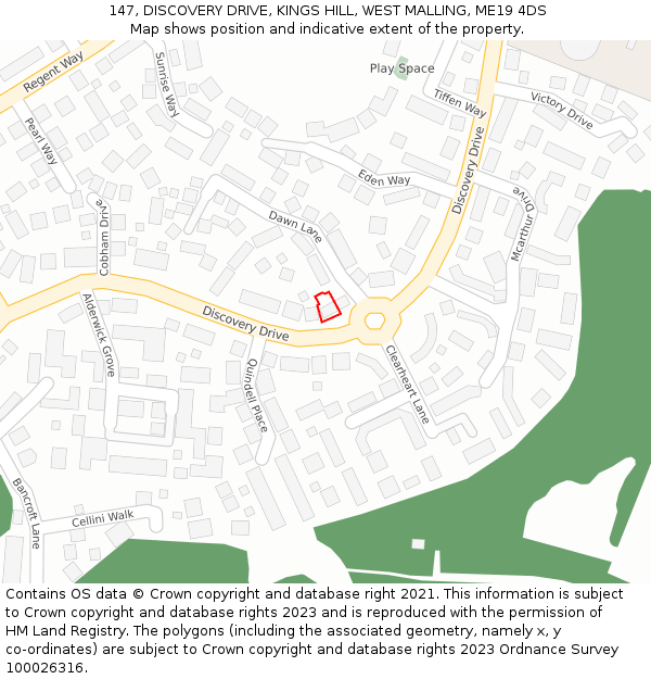 147, DISCOVERY DRIVE, KINGS HILL, WEST MALLING, ME19 4DS: Location map and indicative extent of plot