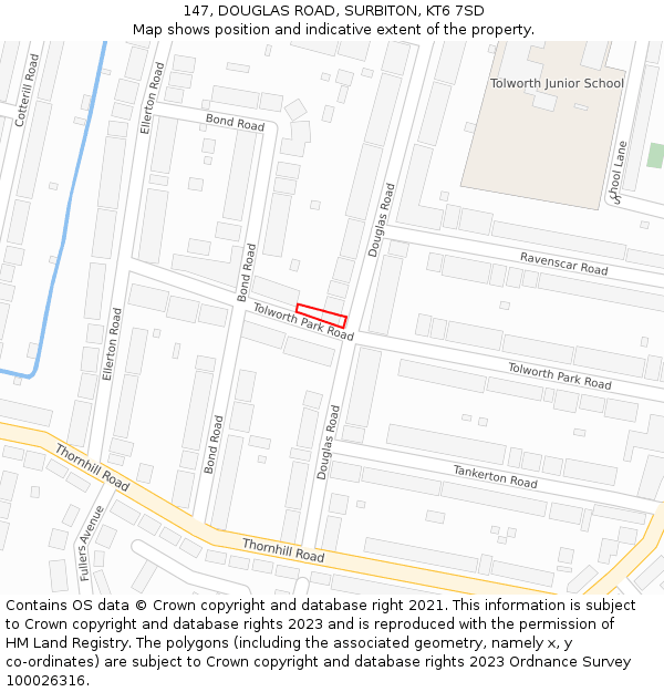 147, DOUGLAS ROAD, SURBITON, KT6 7SD: Location map and indicative extent of plot