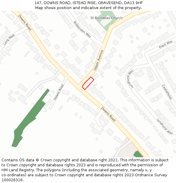 147, DOWNS ROAD, ISTEAD RISE, GRAVESEND, DA13 9HF: Location map and indicative extent of plot