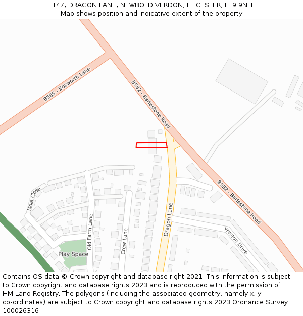 147, DRAGON LANE, NEWBOLD VERDON, LEICESTER, LE9 9NH: Location map and indicative extent of plot