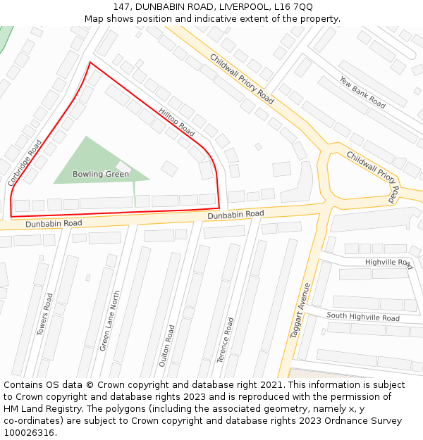 147, DUNBABIN ROAD, LIVERPOOL, L16 7QQ: Location map and indicative extent of plot