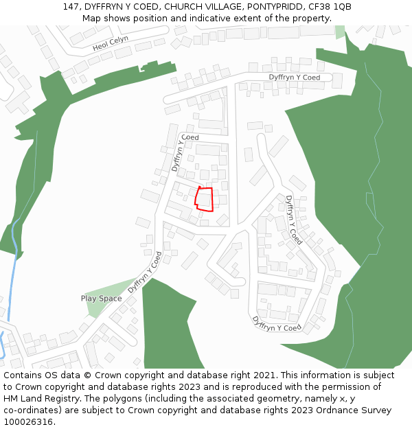 147, DYFFRYN Y COED, CHURCH VILLAGE, PONTYPRIDD, CF38 1QB: Location map and indicative extent of plot