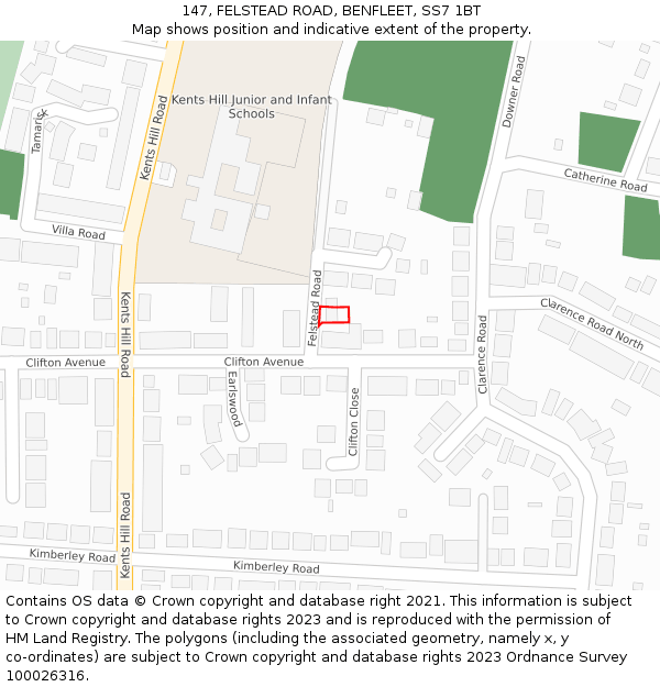 147, FELSTEAD ROAD, BENFLEET, SS7 1BT: Location map and indicative extent of plot
