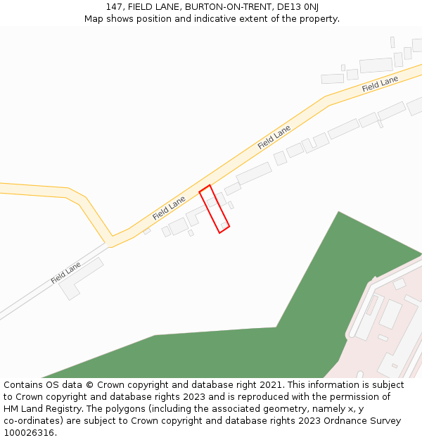 147, FIELD LANE, BURTON-ON-TRENT, DE13 0NJ: Location map and indicative extent of plot