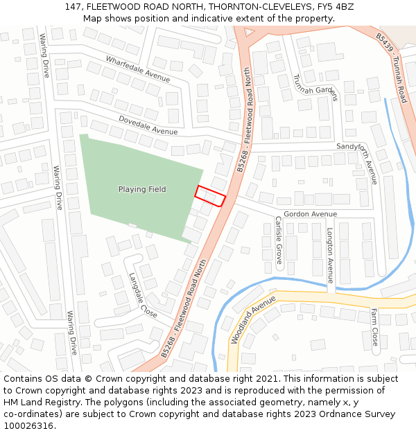 147, FLEETWOOD ROAD NORTH, THORNTON-CLEVELEYS, FY5 4BZ: Location map and indicative extent of plot