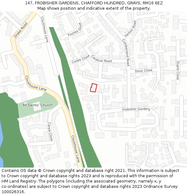 147, FROBISHER GARDENS, CHAFFORD HUNDRED, GRAYS, RM16 6EZ: Location map and indicative extent of plot