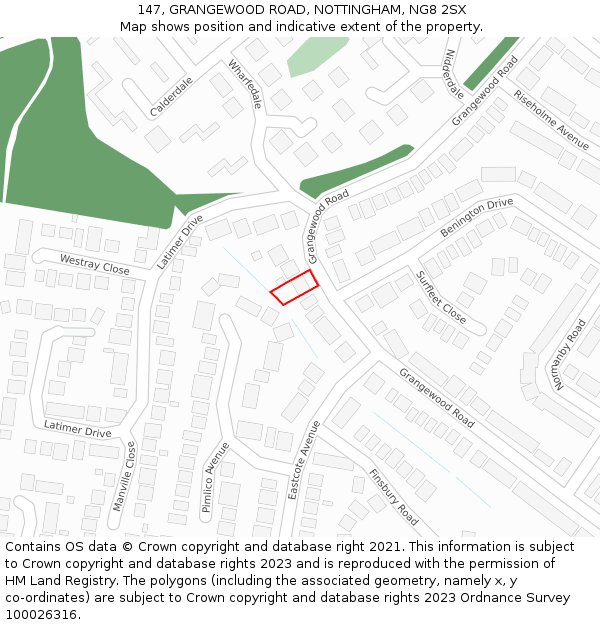 147, GRANGEWOOD ROAD, NOTTINGHAM, NG8 2SX: Location map and indicative extent of plot