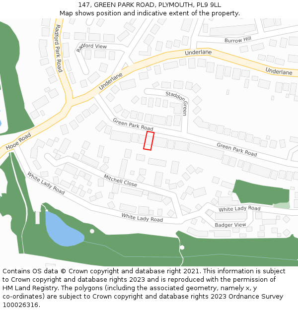 147, GREEN PARK ROAD, PLYMOUTH, PL9 9LL: Location map and indicative extent of plot