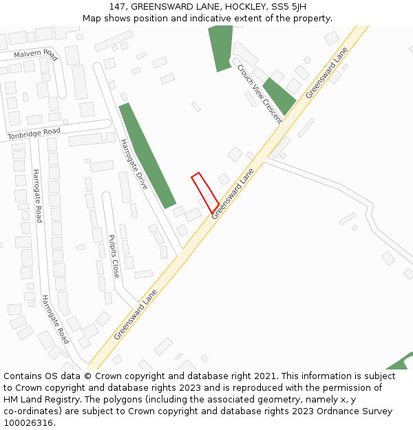 147, GREENSWARD LANE, HOCKLEY, SS5 5JH: Location map and indicative extent of plot