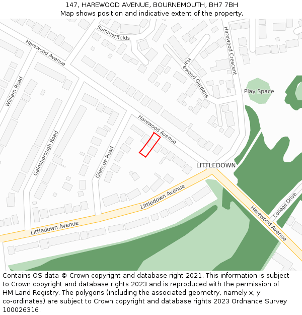 147, HAREWOOD AVENUE, BOURNEMOUTH, BH7 7BH: Location map and indicative extent of plot