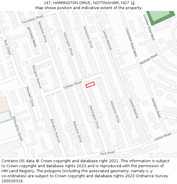 147, HARRINGTON DRIVE, NOTTINGHAM, NG7 1JJ: Location map and indicative extent of plot