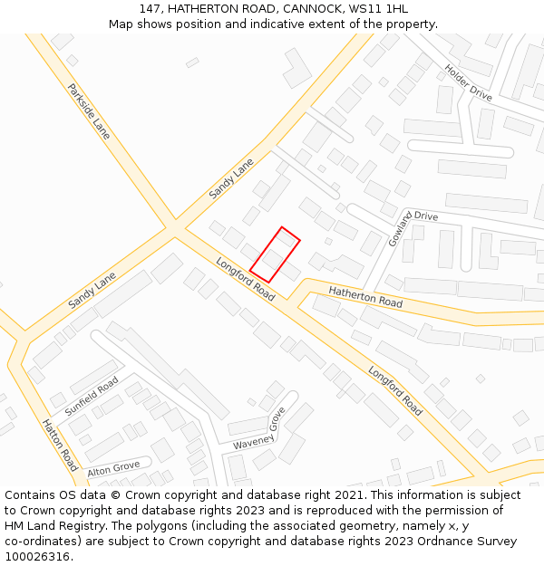 147, HATHERTON ROAD, CANNOCK, WS11 1HL: Location map and indicative extent of plot
