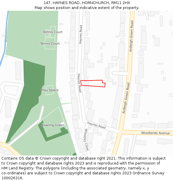 147, HAYNES ROAD, HORNCHURCH, RM11 2HX: Location map and indicative extent of plot