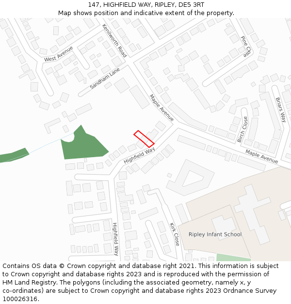 147, HIGHFIELD WAY, RIPLEY, DE5 3RT: Location map and indicative extent of plot