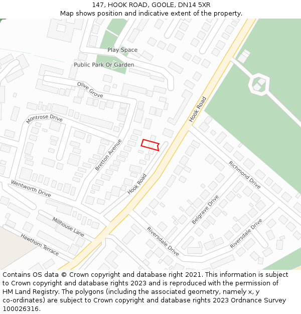 147, HOOK ROAD, GOOLE, DN14 5XR: Location map and indicative extent of plot