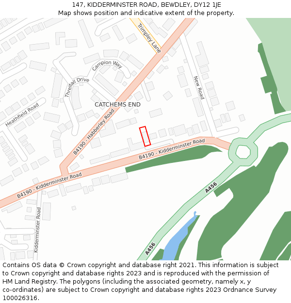 147, KIDDERMINSTER ROAD, BEWDLEY, DY12 1JE: Location map and indicative extent of plot