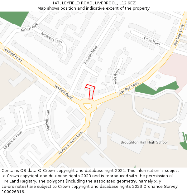 147, LEYFIELD ROAD, LIVERPOOL, L12 9EZ: Location map and indicative extent of plot