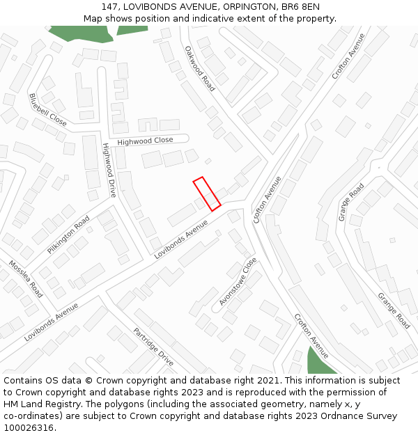 147, LOVIBONDS AVENUE, ORPINGTON, BR6 8EN: Location map and indicative extent of plot