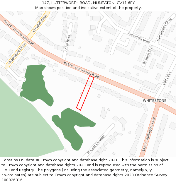 147, LUTTERWORTH ROAD, NUNEATON, CV11 6PY: Location map and indicative extent of plot