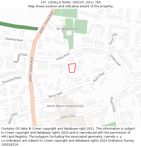 147, LYDALLS ROAD, DIDCOT, OX11 7EA: Location map and indicative extent of plot
