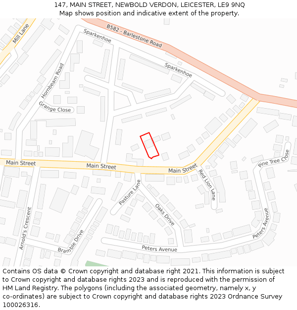 147, MAIN STREET, NEWBOLD VERDON, LEICESTER, LE9 9NQ: Location map and indicative extent of plot