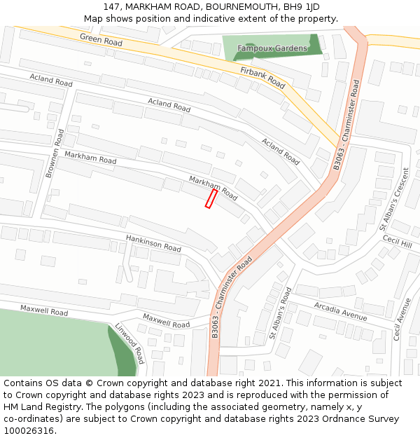 147, MARKHAM ROAD, BOURNEMOUTH, BH9 1JD: Location map and indicative extent of plot