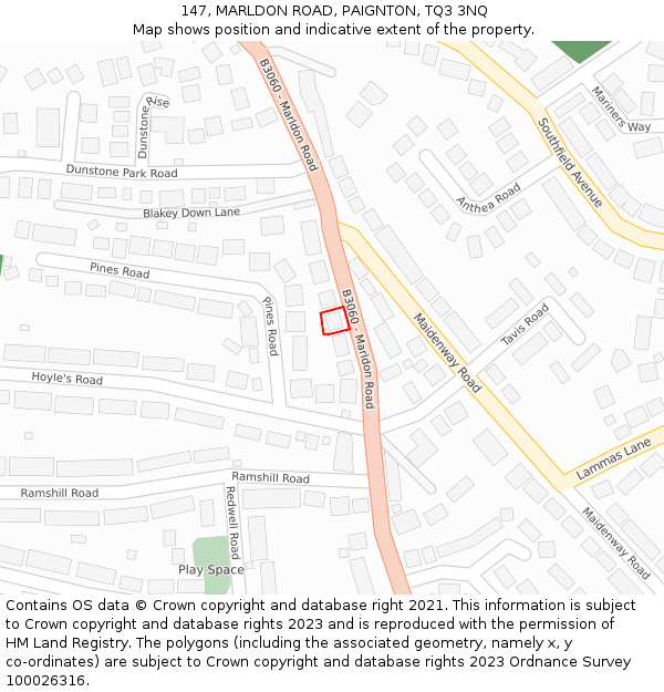 147, MARLDON ROAD, PAIGNTON, TQ3 3NQ: Location map and indicative extent of plot