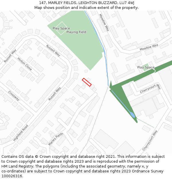 147, MARLEY FIELDS, LEIGHTON BUZZARD, LU7 4WJ: Location map and indicative extent of plot