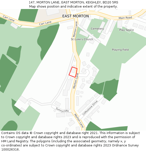 147, MORTON LANE, EAST MORTON, KEIGHLEY, BD20 5RS: Location map and indicative extent of plot