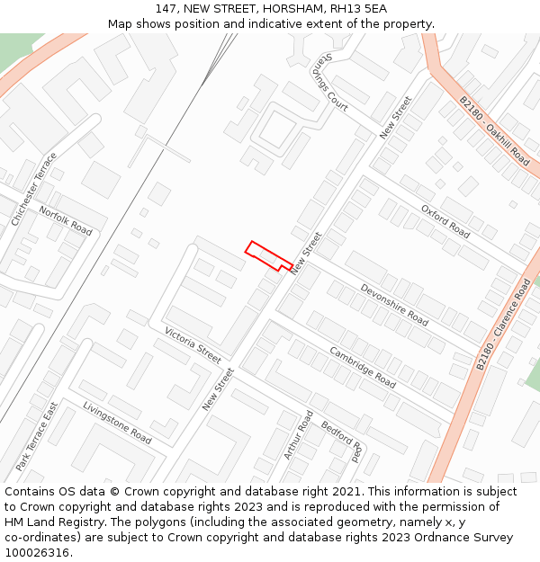 147, NEW STREET, HORSHAM, RH13 5EA: Location map and indicative extent of plot