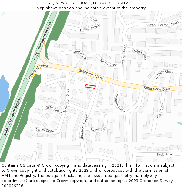 147, NEWDIGATE ROAD, BEDWORTH, CV12 8DE: Location map and indicative extent of plot