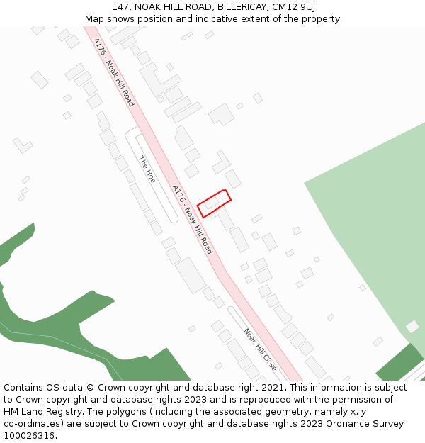 147, NOAK HILL ROAD, BILLERICAY, CM12 9UJ: Location map and indicative extent of plot
