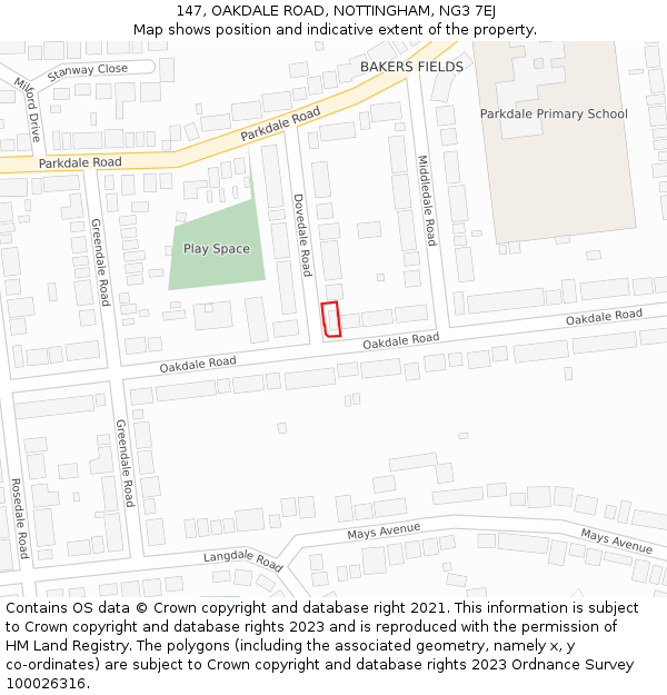 147, OAKDALE ROAD, NOTTINGHAM, NG3 7EJ: Location map and indicative extent of plot