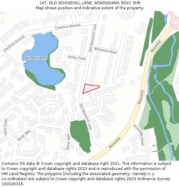 147, OLD WOOSEHILL LANE, WOKINGHAM, RG41 3HR: Location map and indicative extent of plot