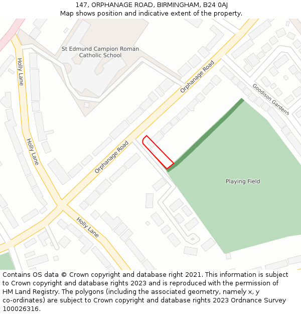 147, ORPHANAGE ROAD, BIRMINGHAM, B24 0AJ: Location map and indicative extent of plot