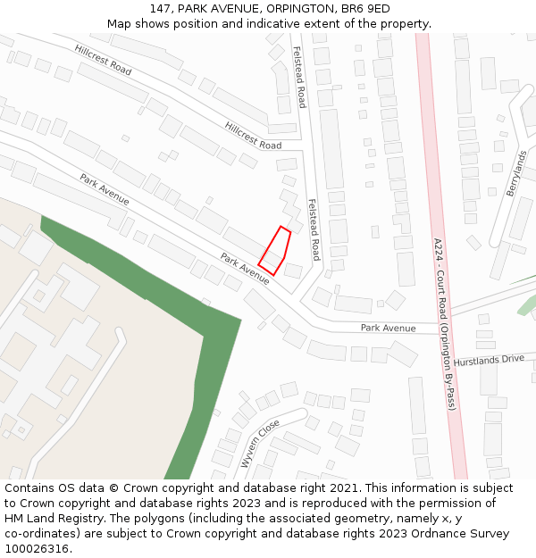 147, PARK AVENUE, ORPINGTON, BR6 9ED: Location map and indicative extent of plot